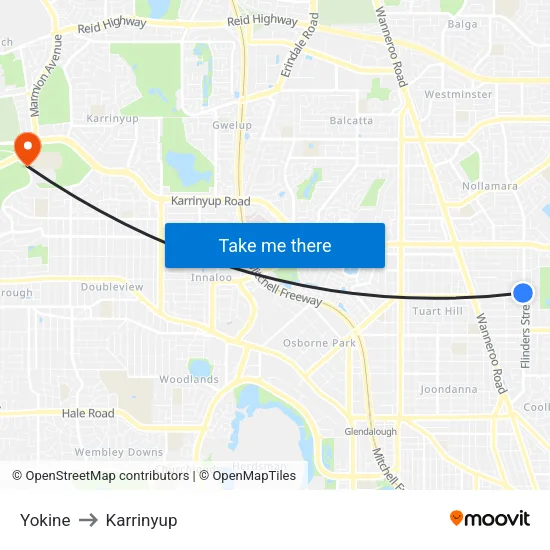 Yokine to Karrinyup map