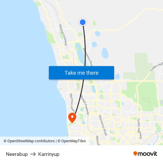 Neerabup to Karrinyup map