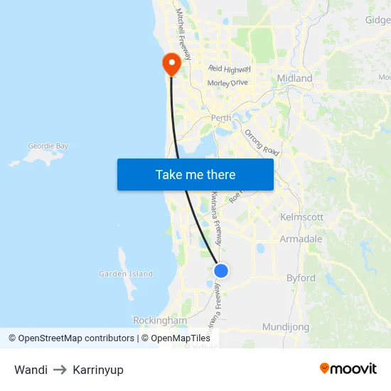Wandi to Karrinyup map