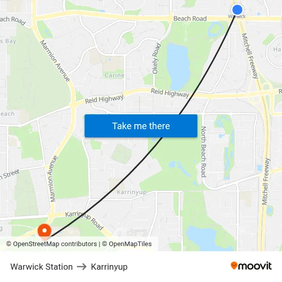 Warwick Station to Karrinyup map