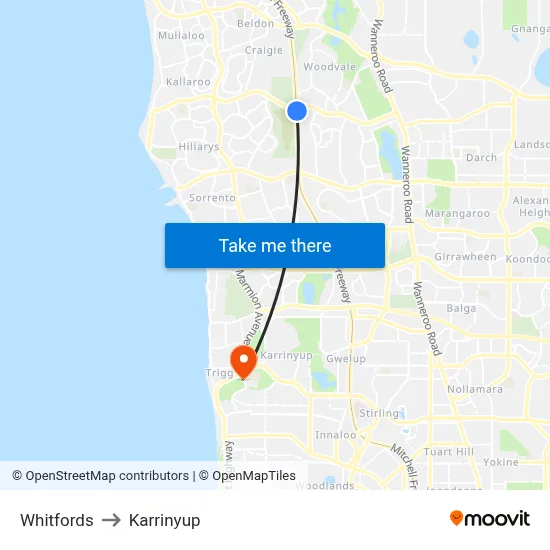 Whitfords to Karrinyup map