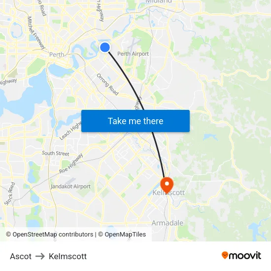 Ascot to Kelmscott map