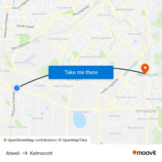 Atwell to Kelmscott map
