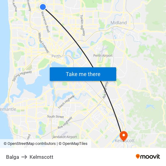 Balga to Kelmscott map