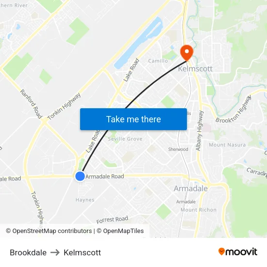 Brookdale to Kelmscott map
