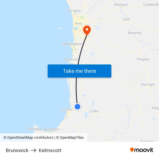 Brunswick to Kelmscott map