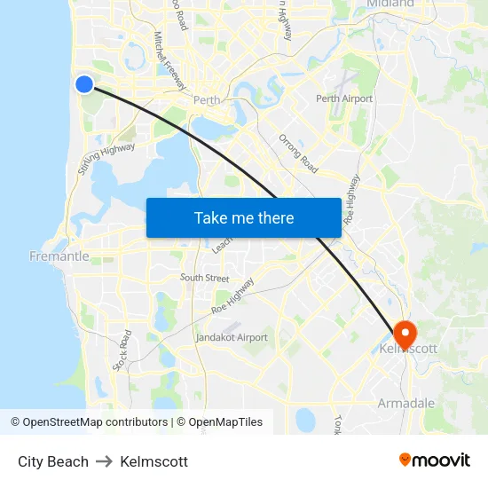 City Beach to Kelmscott map