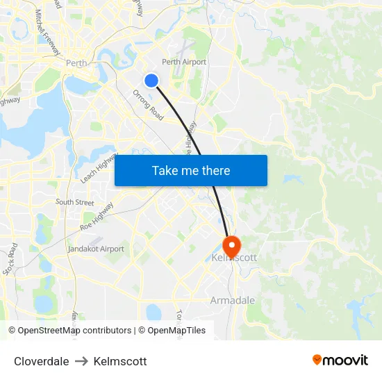 Cloverdale to Kelmscott map