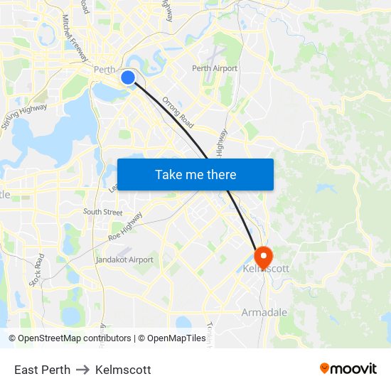 East Perth to Kelmscott map