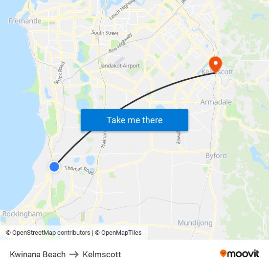 Kwinana Beach to Kelmscott map