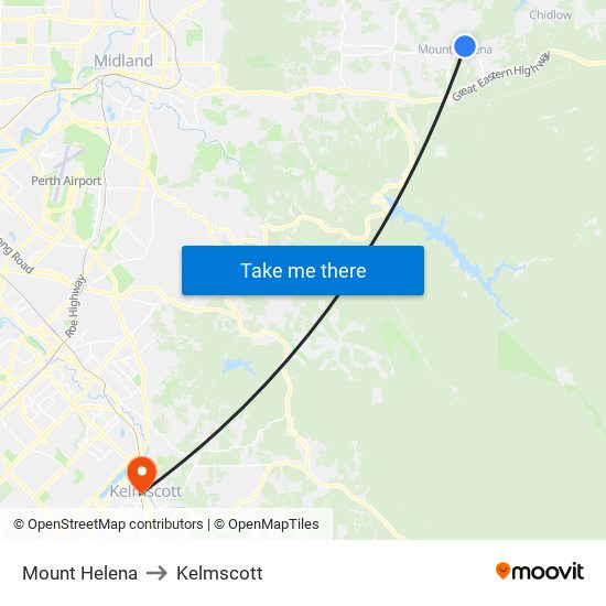 Mount Helena to Kelmscott map