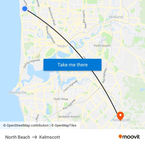 North Beach to Kelmscott map