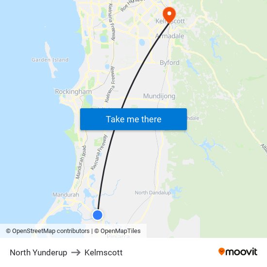 North Yunderup to Kelmscott map