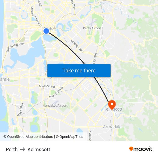 Perth to Kelmscott map