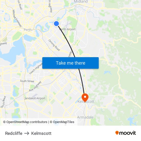 Redcliffe to Kelmscott map