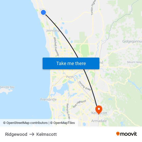 Ridgewood to Kelmscott map