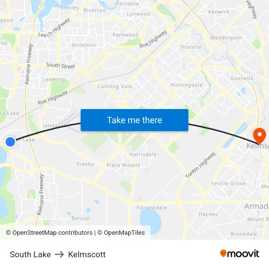 South Lake to Kelmscott map