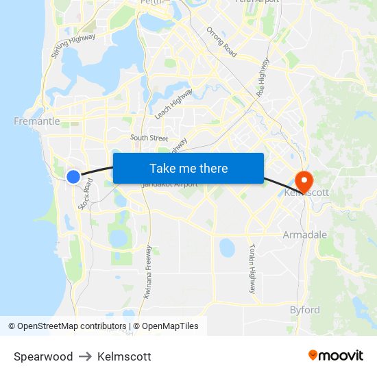 Spearwood to Kelmscott map