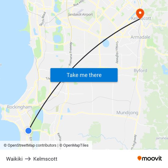 Waikiki to Kelmscott map