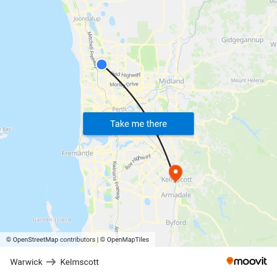 Warwick to Kelmscott map