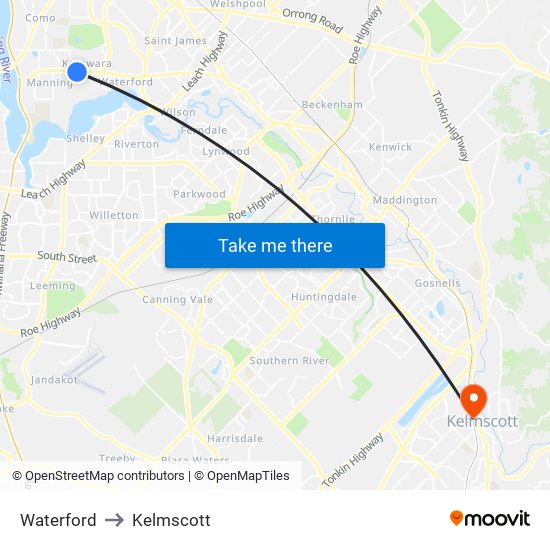 Waterford to Kelmscott map