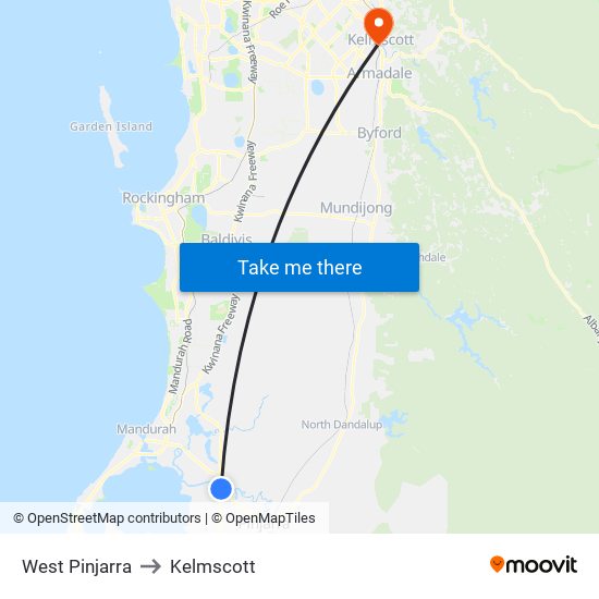 West Pinjarra to Kelmscott map