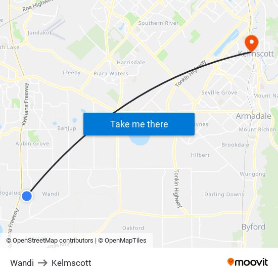 Wandi to Kelmscott map