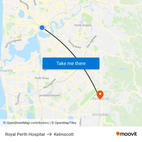 Royal Perth Hospital to Kelmscott map