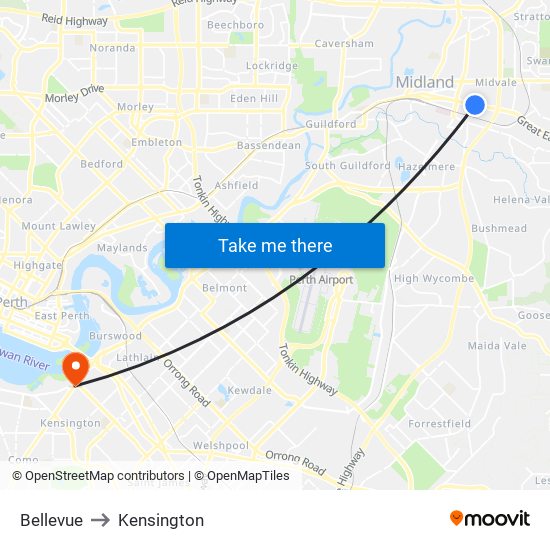 Bellevue to Kensington map