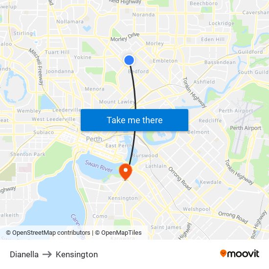 Dianella to Kensington map