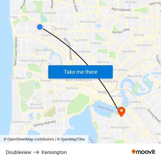 Doubleview to Kensington map