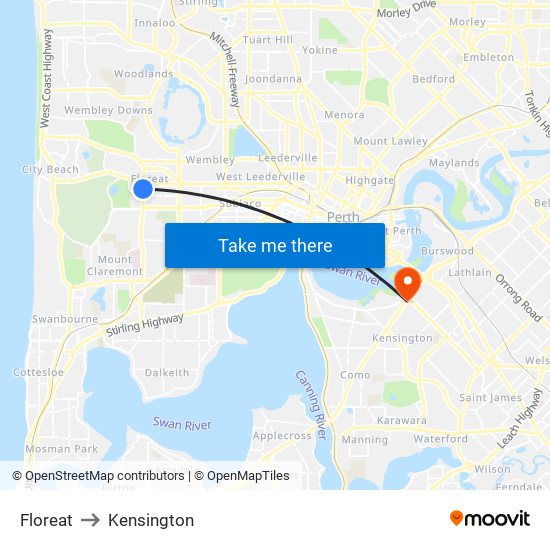 Floreat to Kensington map