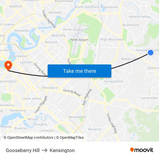 Gooseberry Hill to Kensington map