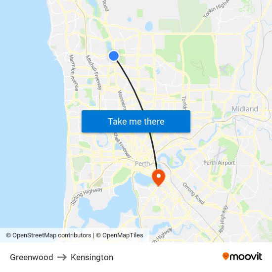 Greenwood to Kensington map