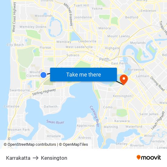 Karrakatta to Kensington map