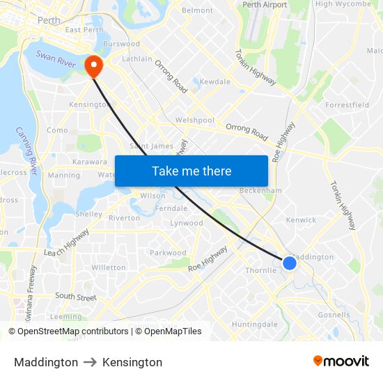 Maddington to Kensington map