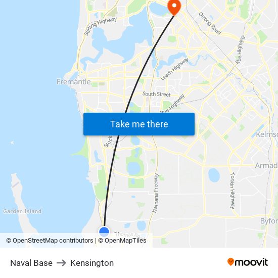 Naval Base to Kensington map