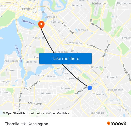 Thornlie to Kensington map