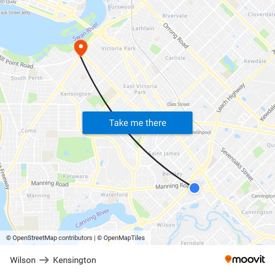 Wilson to Kensington map