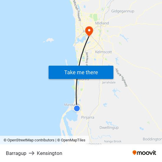 Barragup to Kensington map