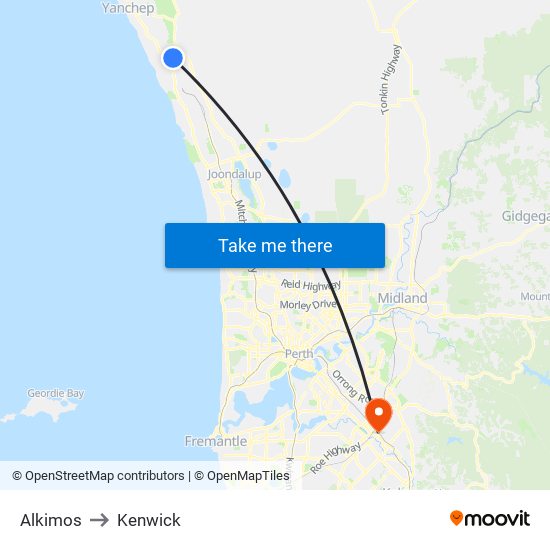 Alkimos to Kenwick map