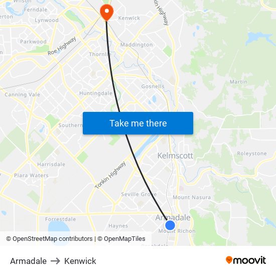 Armadale to Kenwick map