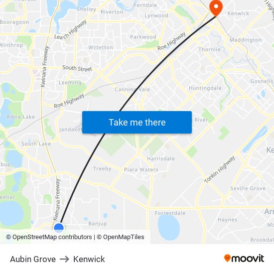 Aubin Grove to Kenwick map