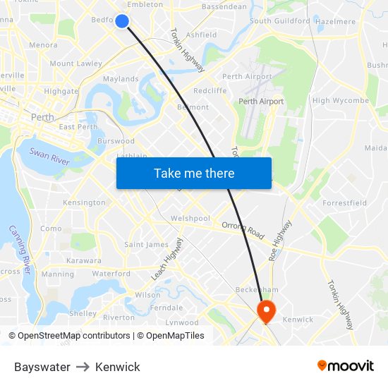 Bayswater to Kenwick map