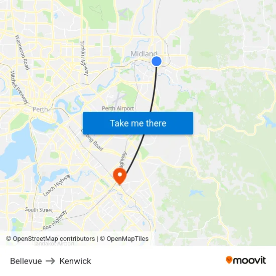 Bellevue to Kenwick map