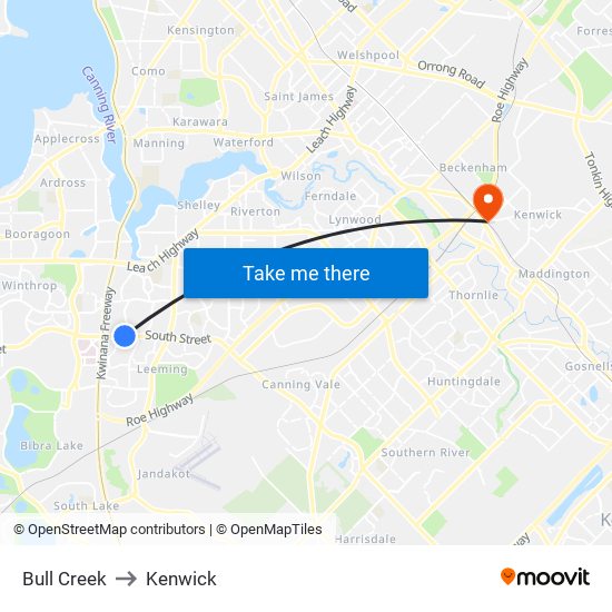 Bull Creek to Kenwick map