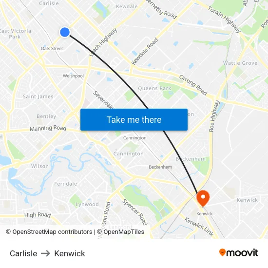 Carlisle to Kenwick map