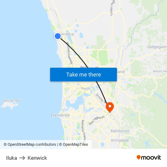 Iluka to Kenwick map