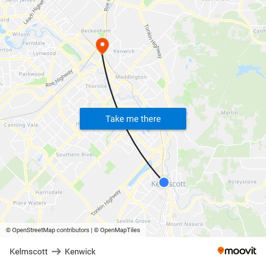 Kelmscott to Kenwick map