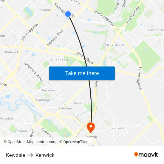 Kewdale to Kenwick map